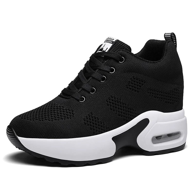 Atmungsaktive Casual Sports Wedge Platform Air Cushion Sneakers mit Schnürung aus Mesh