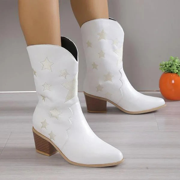 Damenmode Lässige Stiefel mit Stern-Absatz und mittlerer Wadenhöhe