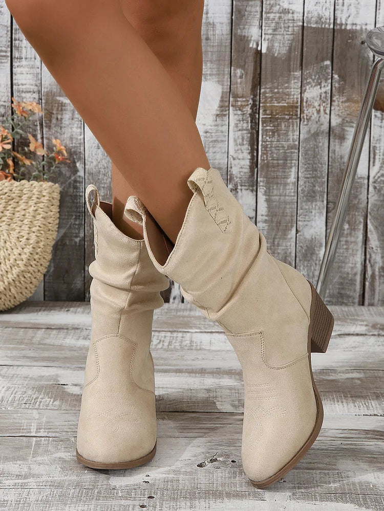 Cowboystiefeletten mit Plissee-Absatz