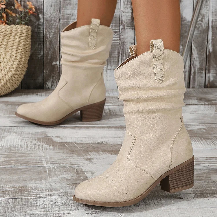 Cowboystiefeletten mit Plissee-Absatz