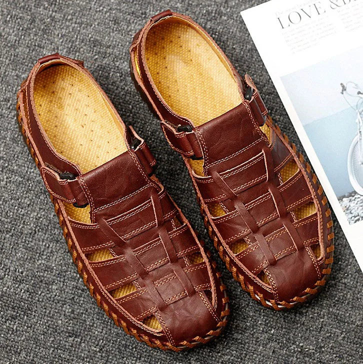 Handgenähte Freizeitsandalen aus weichem Leder für den täglichen Gebrauch im Sommer für Herren