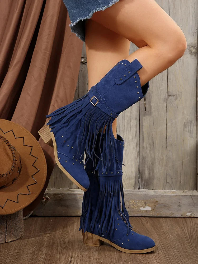 Zehenkappe für Cowboystiefel aus Wildlederimitat mit Fransen und Quaste