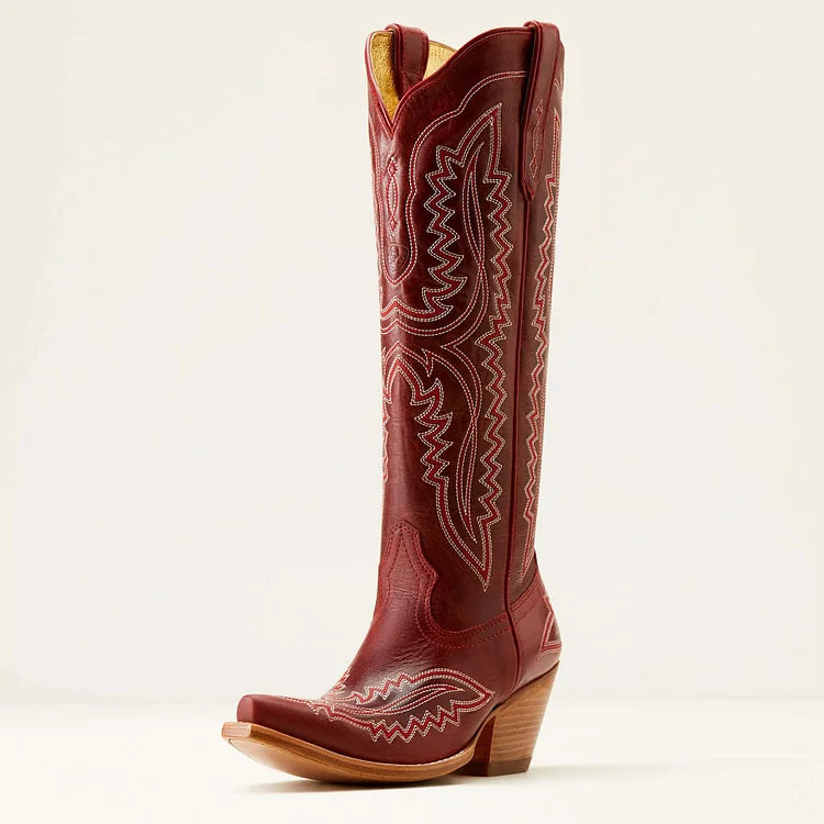 Bestickte Westernstiefel mit Blockabsatz und niedrigem Absatz