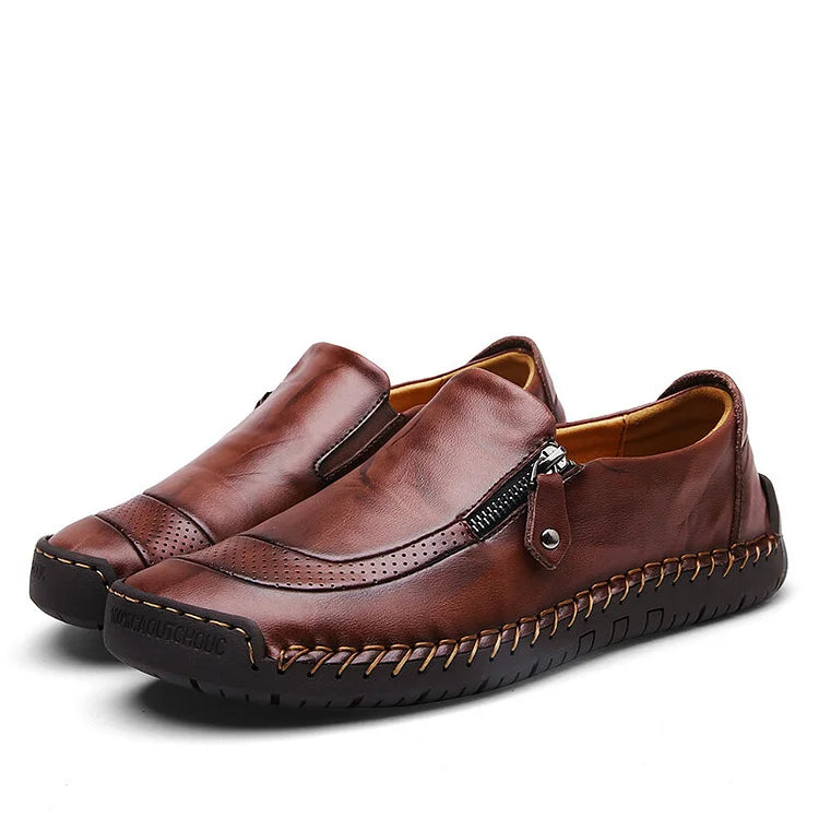 Herren Slipper aus Leder mit handgenähtem Reißverschluss
