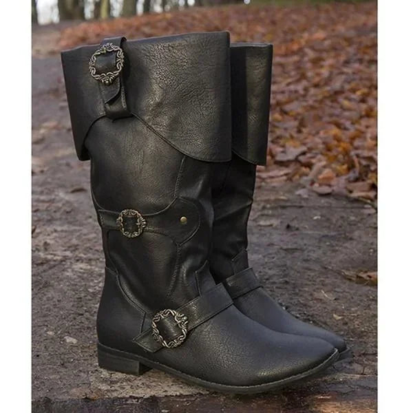 Wasserdichte Piraten-Cosplay-Lederstiefel für Herren mit Bündchen
