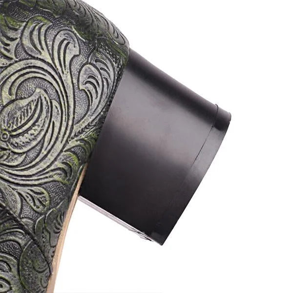Damenmode Retro Blumen Martin Stiefel mit klobigem Absatz