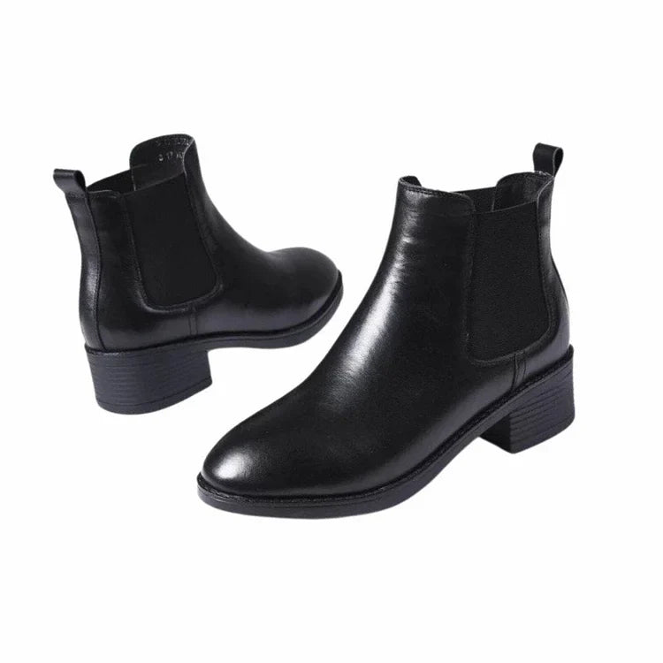 Chelsea-Stiefel für Damen aus echtem Leder mit rutschfester dicker Sohle