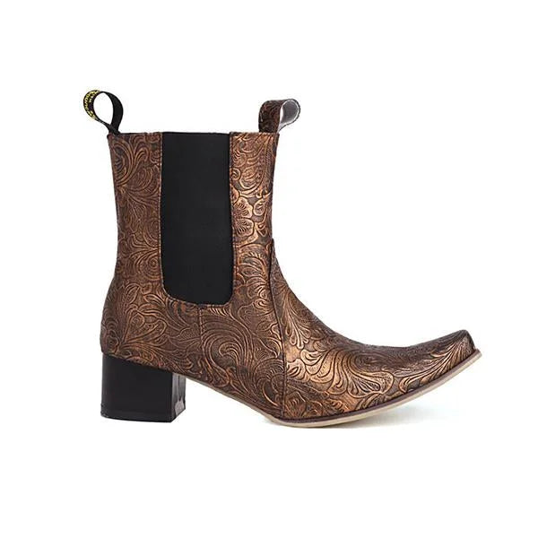 Damenmode Retro Blumen Martin Stiefel mit klobigem Absatz