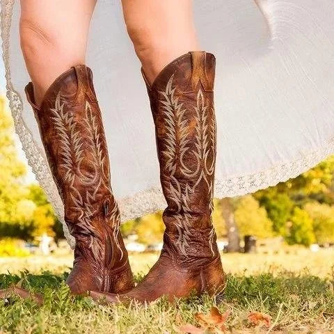 Kniehohe Western-Cowboystiefel mit spitzer Zehenpartie Cowgirlstiefel Vintage-Country-Stiefel
