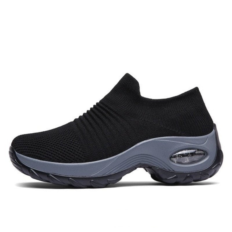 Atmungsaktive orthopädische Schuhe ohne Schnürung Stretch - Schwarz/Grau