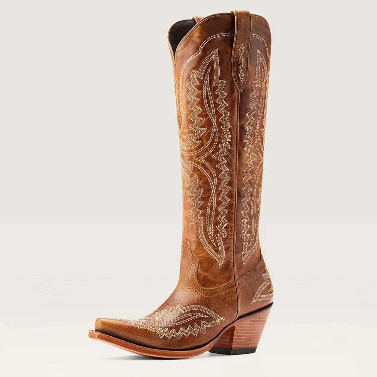 Bestickte Westernstiefel mit Blockabsatz und niedrigem Absatz
