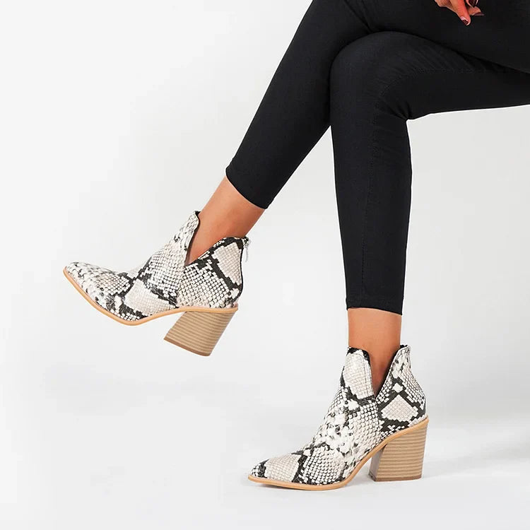 Damen Westernstiefeletten Cowboystiefeletten Cutout Blockabsatz Booties