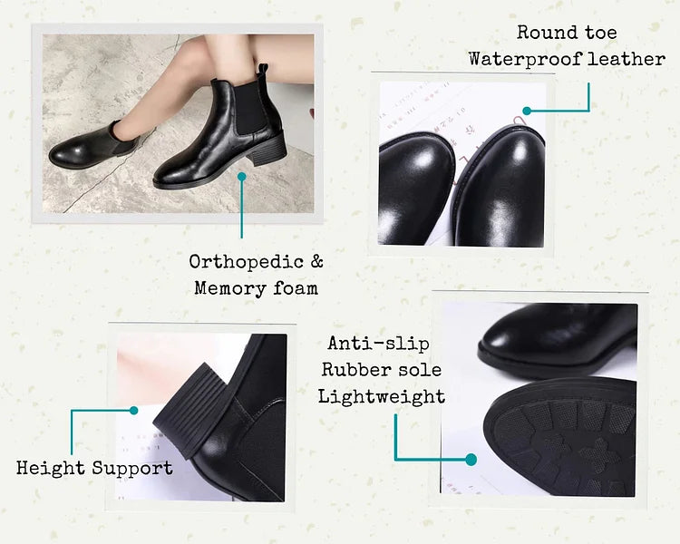 Chelsea-Stiefel für Damen aus echtem Leder mit rutschfester dicker Sohle