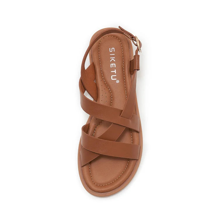 Gladiatorsandalen aus Leder für Damen mit flacher seitlicher Schnalle