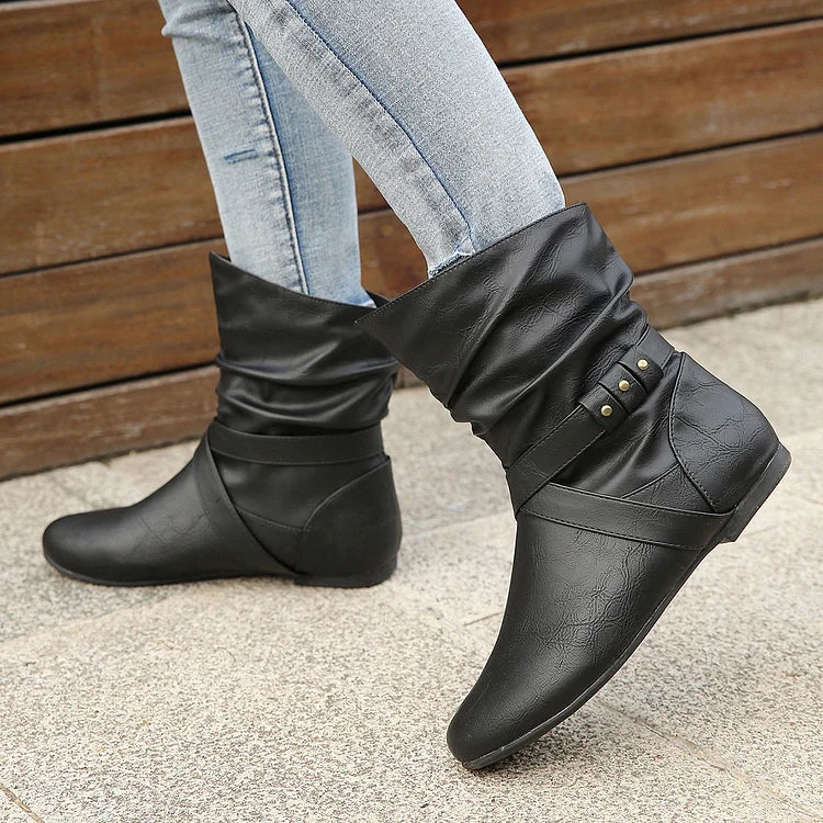 Flache Stiefeletten Damen Slouch Boots Low Heel Booties Herbst Slouchy Boots