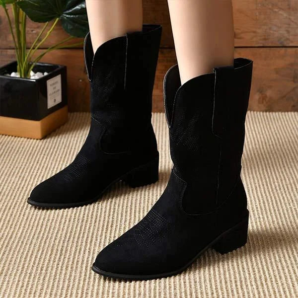 Lässige Retro-Stiefel für Damen mit quadratischem Absatz und mittlerer Wadenhöhe