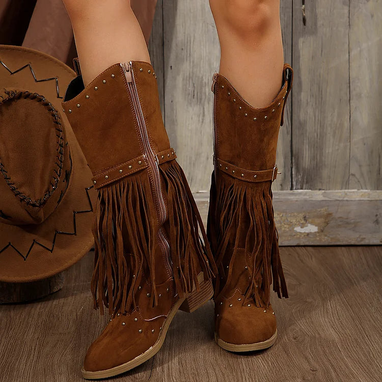 Zehenkappe für Cowboystiefel aus Wildlederimitat mit Fransen und Quaste