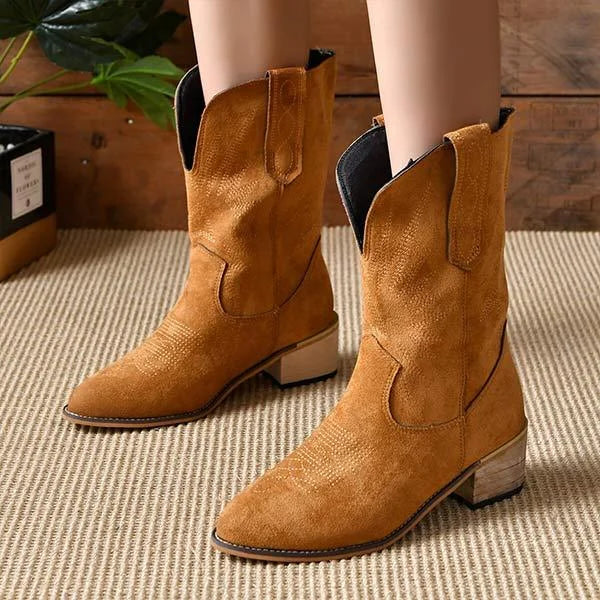 Lässige Retro-Stiefel für Damen mit quadratischem Absatz und mittlerer Wadenhöhe