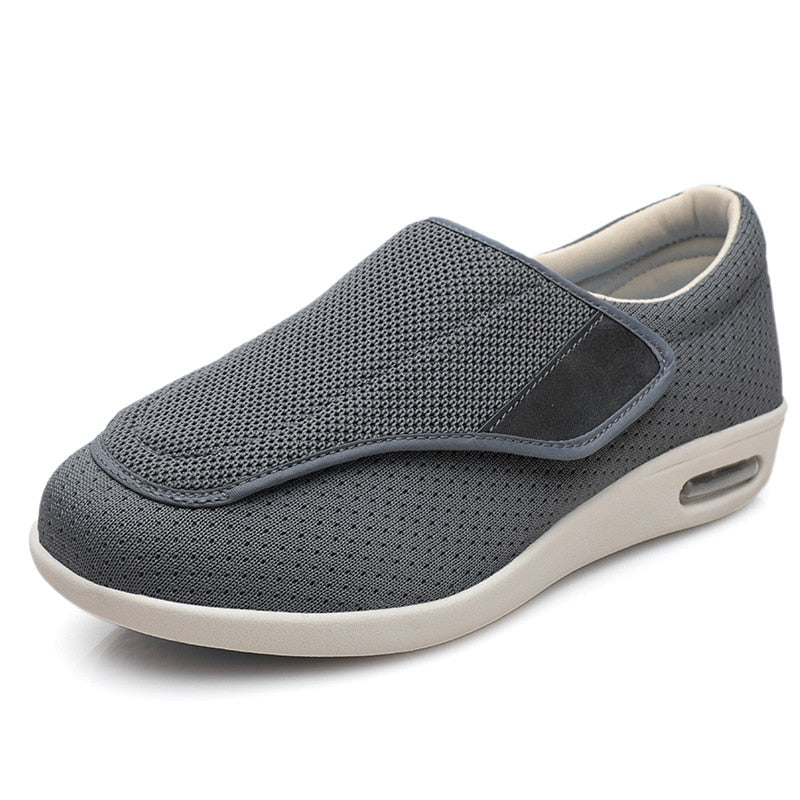 Elastische breite orthopädische Schuhe ohne Schnürung mit verstellbarem Verschluss – Dunkelgrau