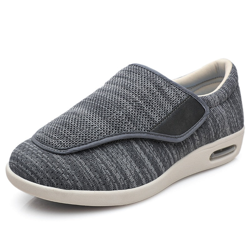 Elastische breite orthopädische Schuhe ohne Schnürung mit verstellbarem Verschluss – Grau