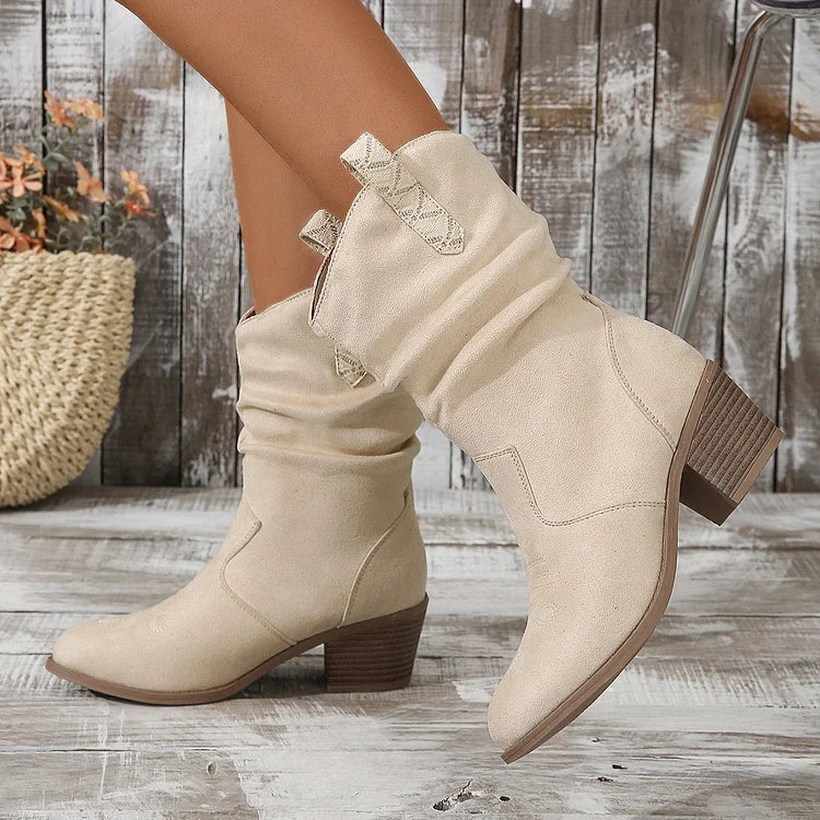 Cowboystiefeletten mit Plissee-Absatz
