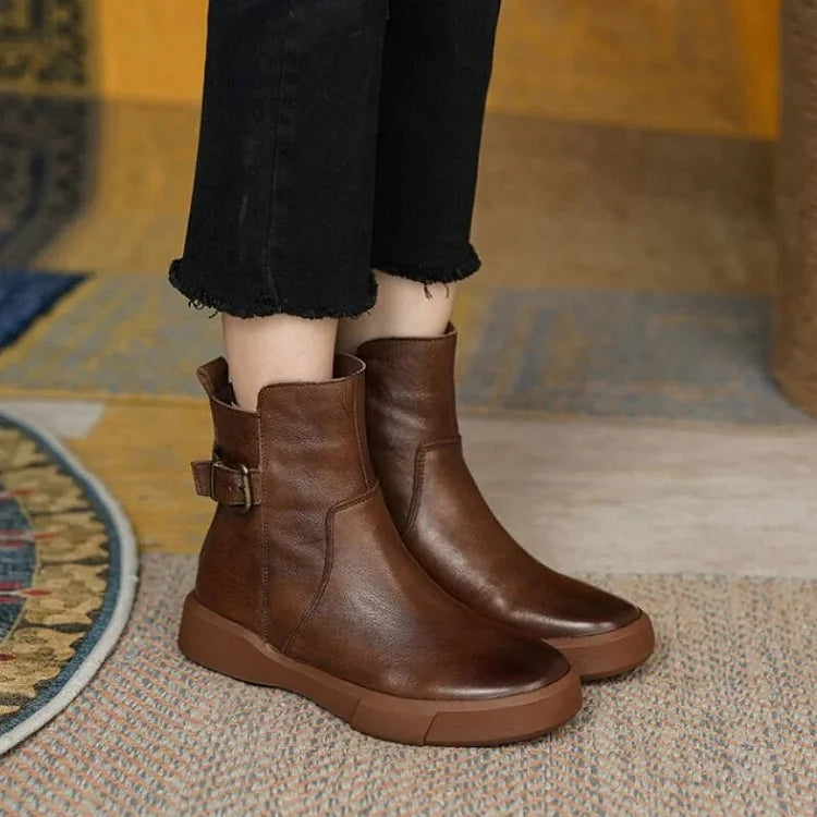 Retro Flache Knöchel Kurze Plüsch Damen Lederstiefel