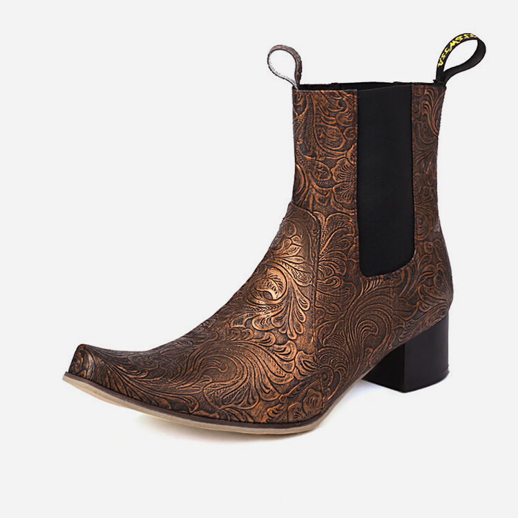 Damenmode Retro Blumen Martin Stiefel mit klobigem Absatz