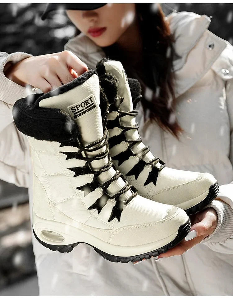 Neue Winterstiefel für Damen warm bis zur Mitte der Wade Schneestiefel