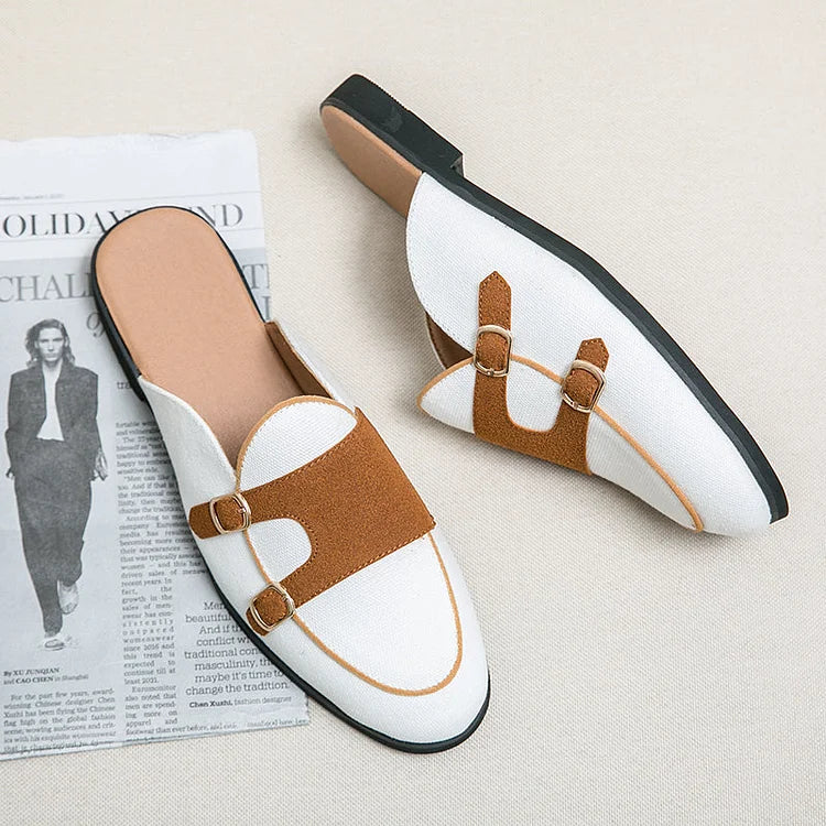 Moderne Herren Pantoletten mit Schnallen im Bicolor-Look