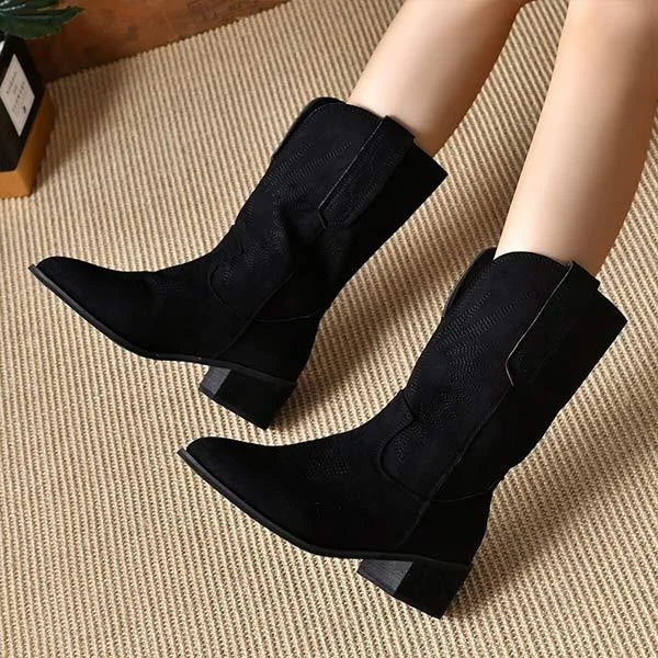 Lässige Retro-Stiefel für Damen mit quadratischem Absatz und mittlerer Wadenhöhe