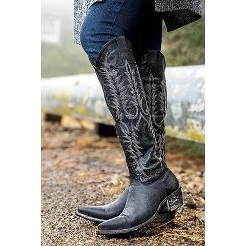 Kniehohe Western-Cowboystiefel mit spitzer Zehenpartie Cowgirlstiefel Vintage-Country-Stiefel