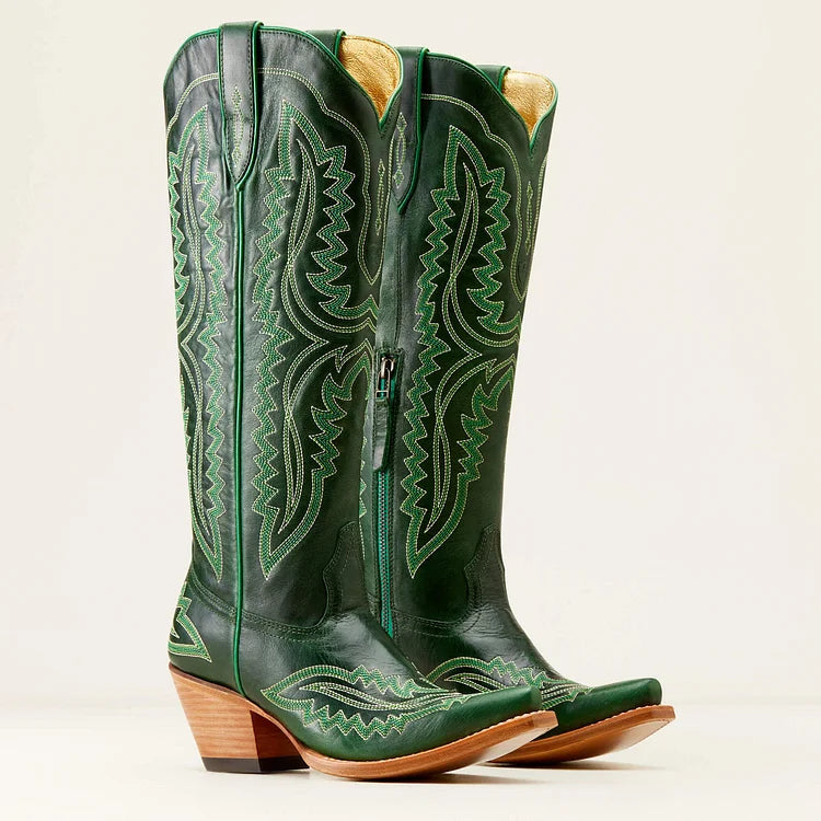 Bestickte Westernstiefel mit Blockabsatz und niedrigem Absatz Reitstiefel2