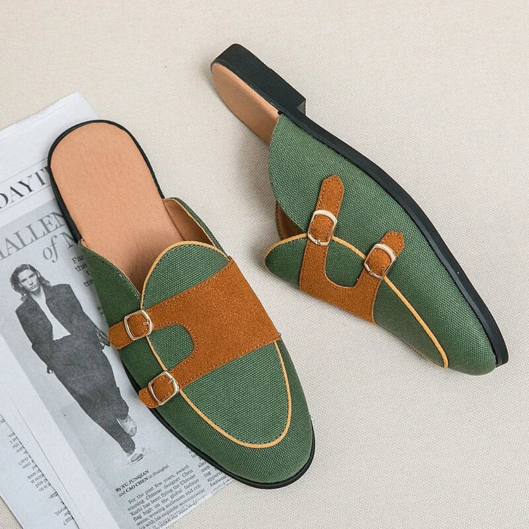 Moderne Herren Pantoletten mit Schnallen im Bicolor-Look