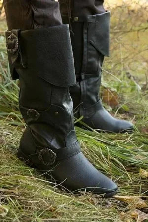 Wasserdichte Piraten-Cosplay-Lederstiefel für Herren mit Bündchen