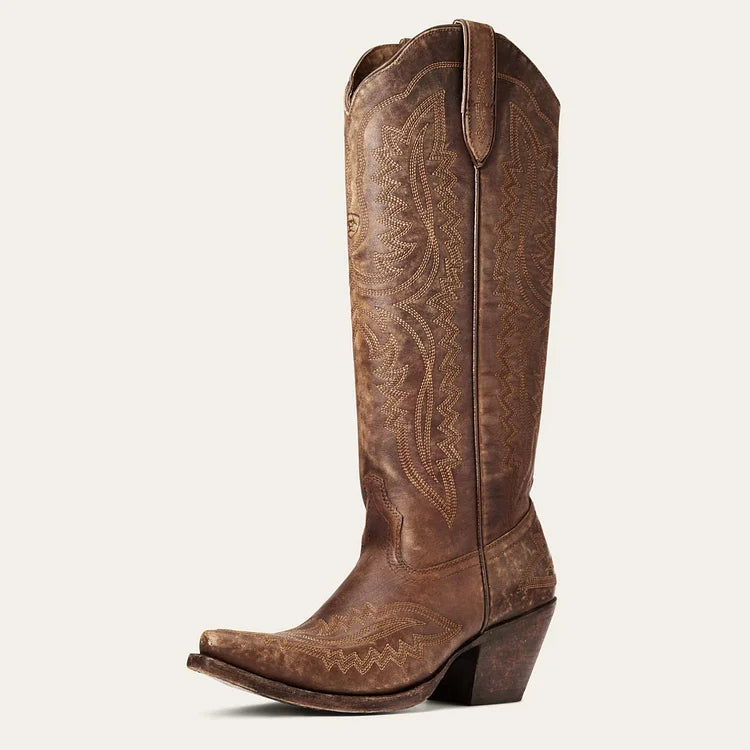 Bestickte Westernstiefel mit Blockabsatz und niedrigem Absatz