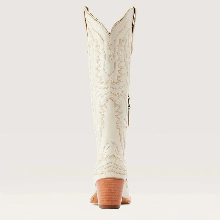 Bestickte Westernstiefel mit Blockabsatz und niedrigem Absatz