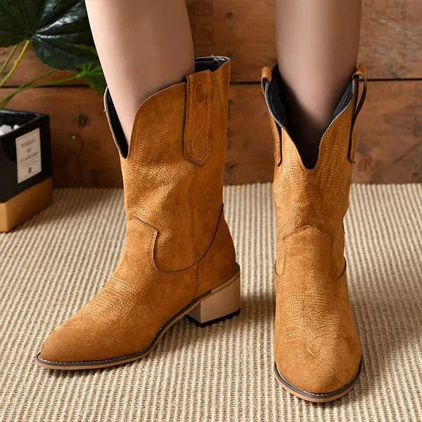 Lässige Retro-Stiefel für Damen mit quadratischem Absatz und mittlerer Wadenhöhe