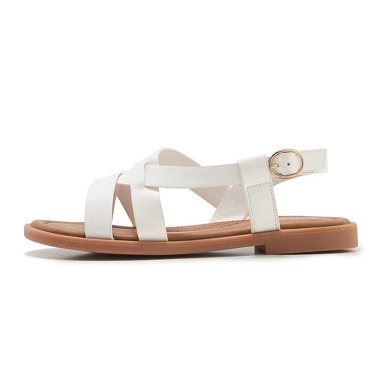Gladiatorsandalen aus Leder für Damen mit flacher seitlicher Schnalle