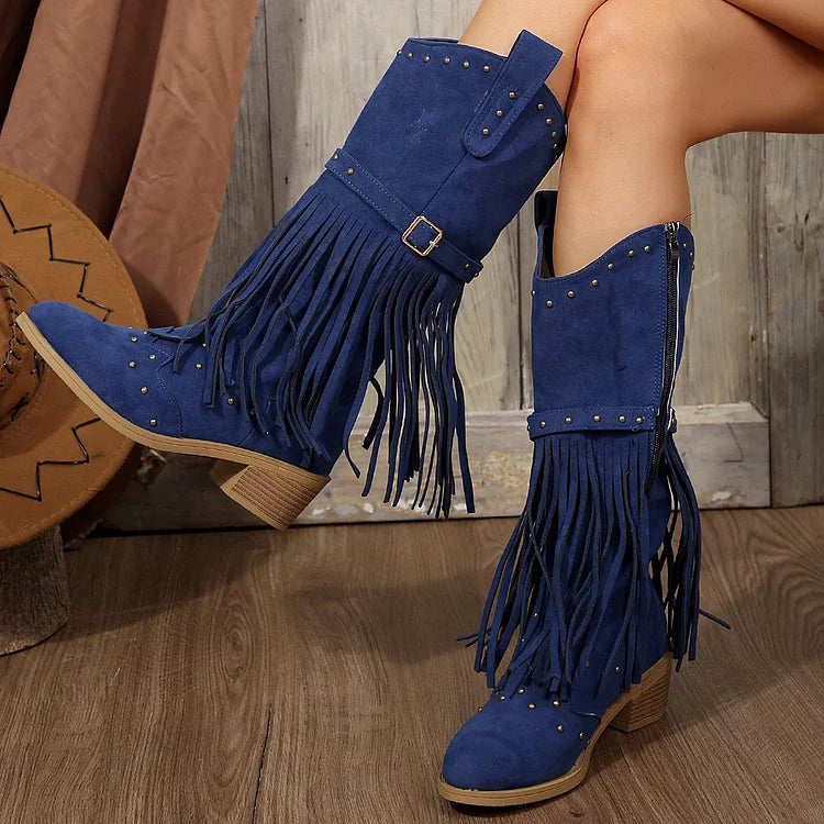Zehenkappe für Cowboystiefel aus Wildlederimitat mit Fransen und Quaste