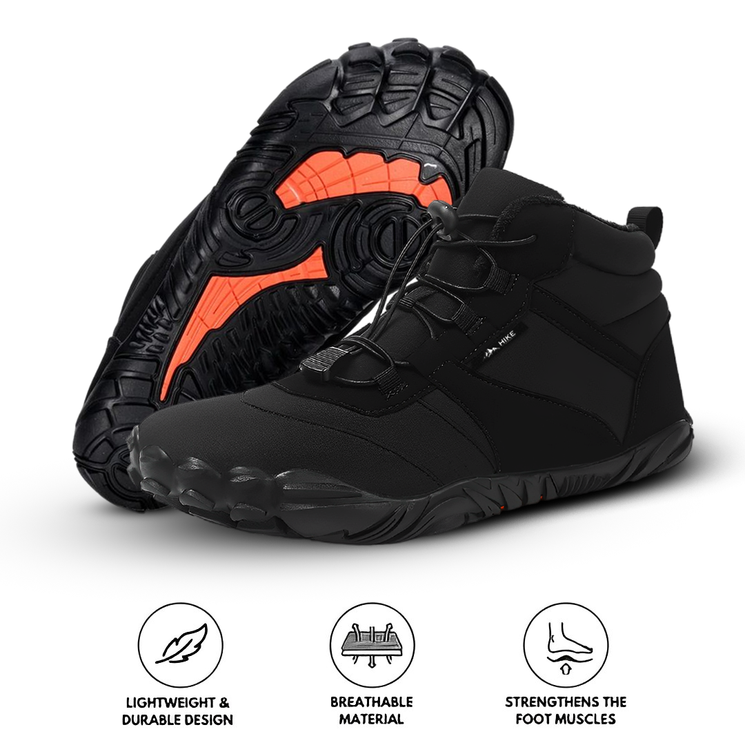 Rutschfeste und wasserdichte Barfuß-Wanderschuhe für den Winter - Schwarz