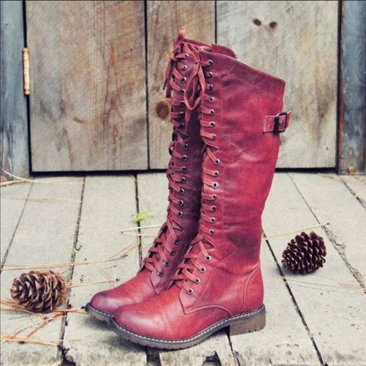 Damen-Stiefel mit niedrigem Absatz und Schnürung