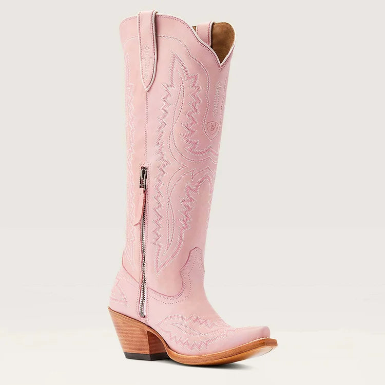Bestickte Westernstiefel mit Blockabsatz und niedrigem Absatz