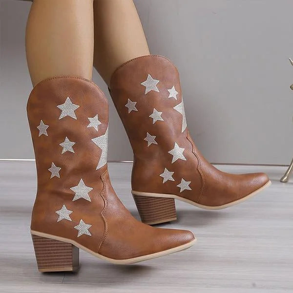 Damenmode Lässige Stiefel mit Stern-Absatz und mittlerer Wadenhöhe