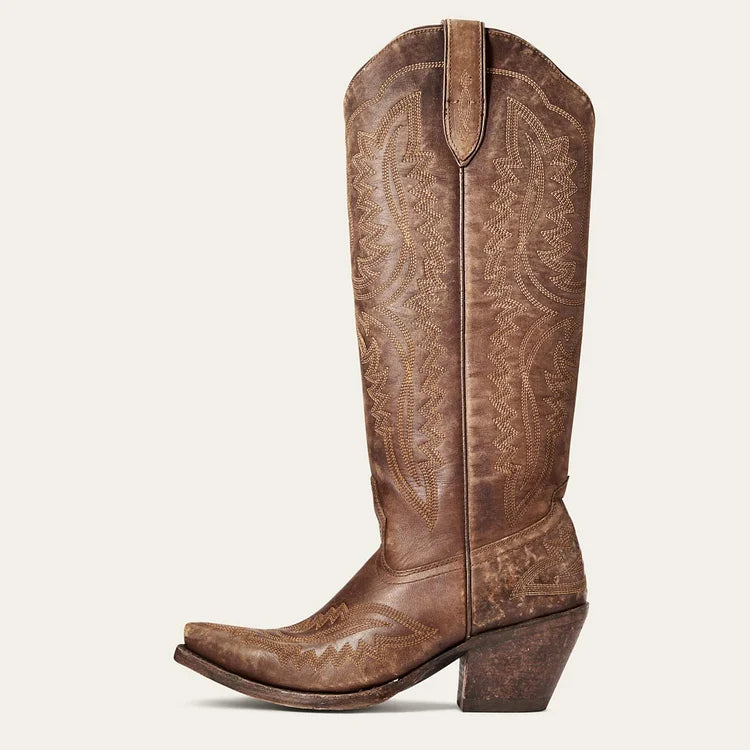 Bestickte Westernstiefel mit Blockabsatz und niedrigem Absatz