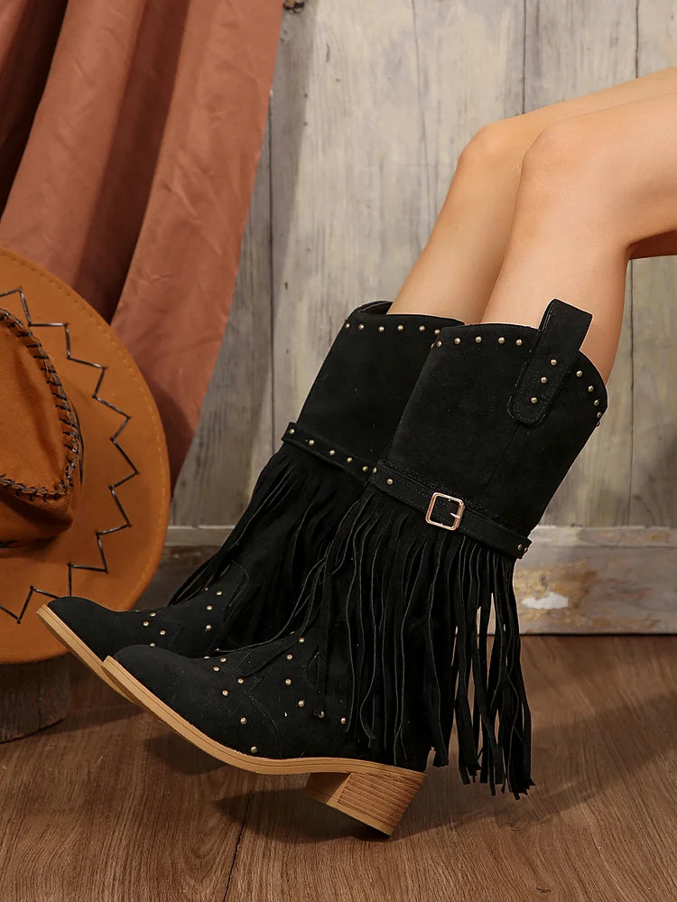 Zehenkappe für Cowboystiefel aus Wildlederimitat mit Fransen und Quaste