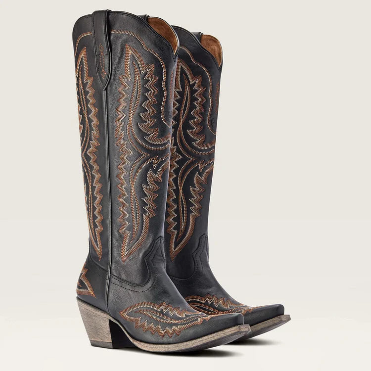 Bestickte Westernstiefel mit Blockabsatz und niedrigem Absatz Reitstiefel2