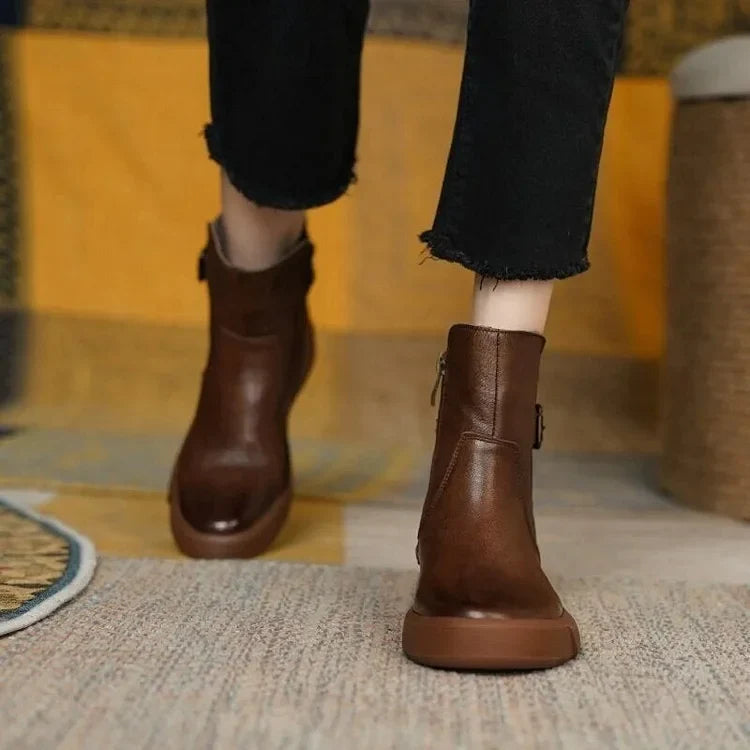 Retro Flache Knöchel Kurze Plüsch Damen Lederstiefel