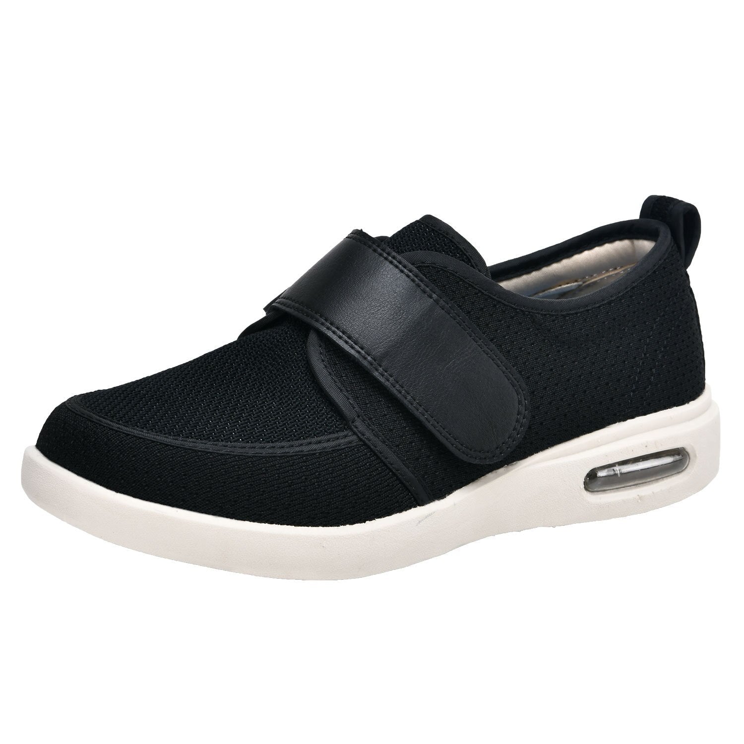 Breite orthopädische Schuhe ohne Schnürung mit verstellbarem Verschluss – Schwarz