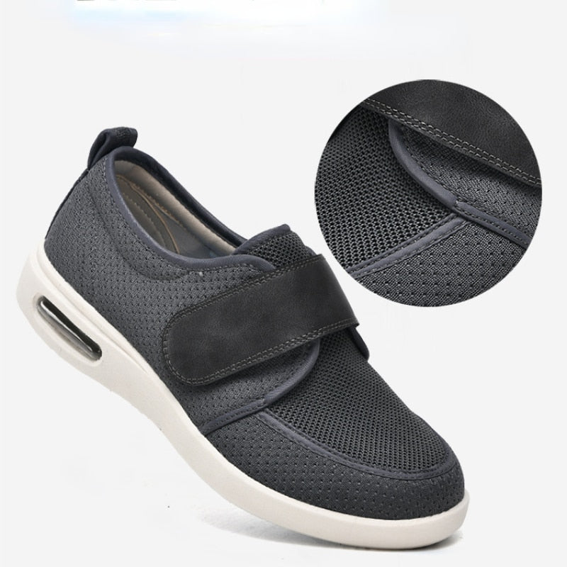 Breite orthopädische Schuhe ohne Schnürung mit verstellbarem Verschluss – Dunkelgrau