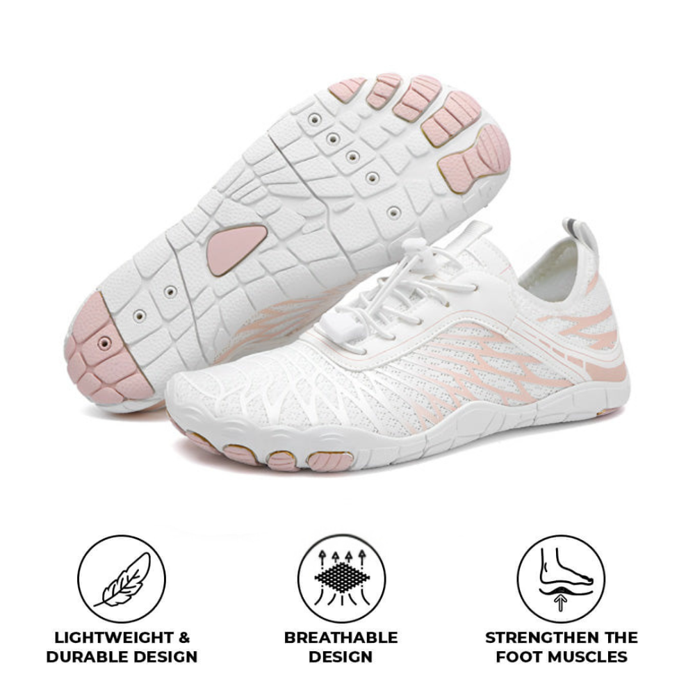 Barfußschuhe orthopädisch & rutschfest – Weiß/Rosa